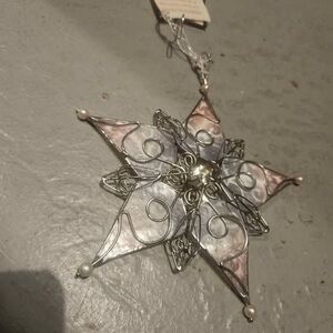 Capiz Hanging Shell and Wire Star Ornament 6"